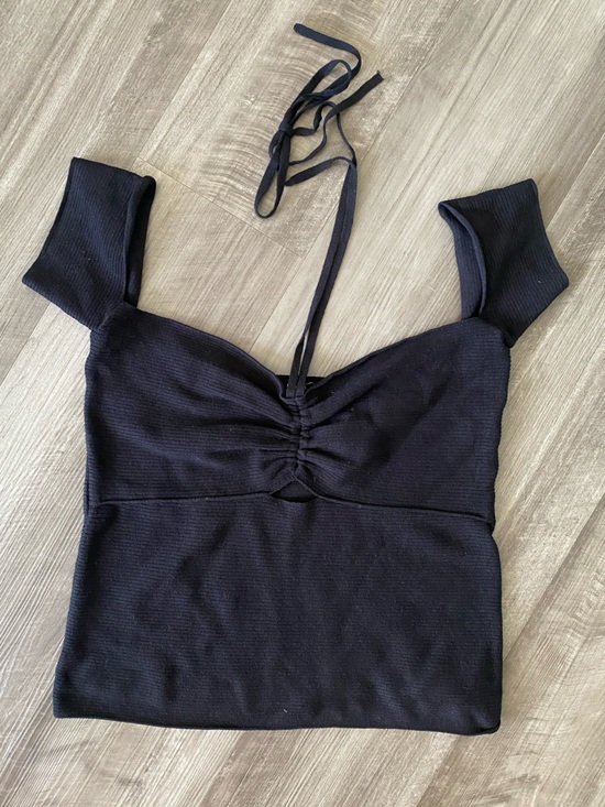 Express Tops - Express Black Ruched Front Off-Shoulder Crop Top